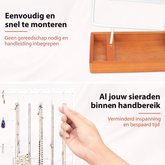 Posity Schmuckständer - Schmuckhalter - Ohrringständer - Schmuckhalter - Für Halsketten/Armbänder/Ringe/Schmuck - Holz & Metall - Weiß