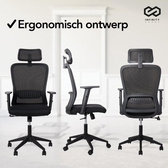 Infinity Goods Ergonomischer Bürostuhl - Bürostühle für Erwachsene - Vollständig verstellbar - Bürostuhl - Schwarz
