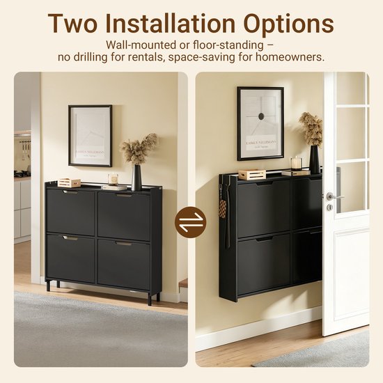 SoBuy Schuhschrank für den Eingangsbereich – Schuhregal aus Holz mit LED-Beleuchtung und Design – Für den Eingangsbereich und den Flur, für kleine Räume – Schwarz, 100 x 19 x 93 cm, FSR100-E-SCH