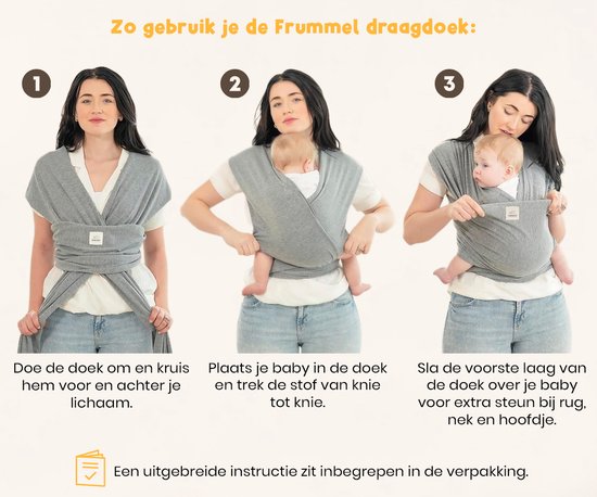 Frummel Baby Sling Grey - Baby Tragetuch - Babytrage - Gewebtes Tragetuch - Baby 0-36 Monate - Neugeborenes