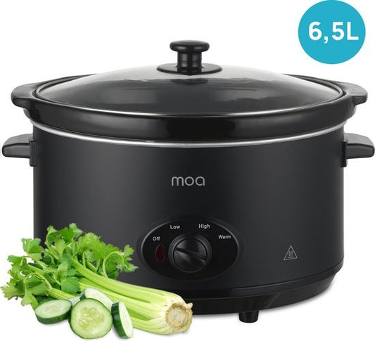 MOA Slowcooker - 6,5 Liter - Keramik-Innenbehälter - Schwarz