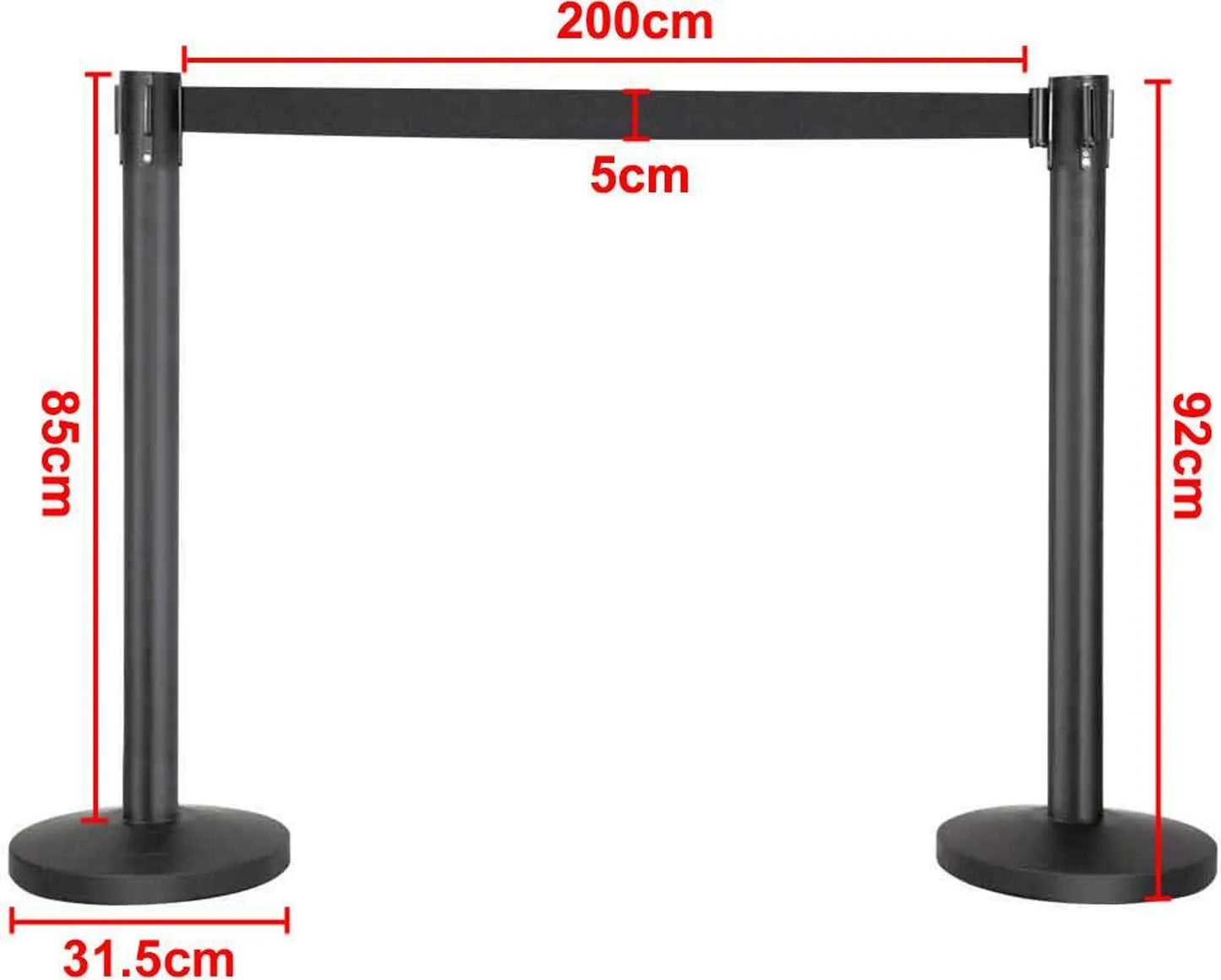 Yaheetech Absperrpfosten 2er Set - 92 cm hoch - ausgestattet mit 200 cm einziehbarem Band und 4-Wege-Kupplungssystem und stabilem Sockel - für VIP-Zonen und Messen - schwarzer Stahl