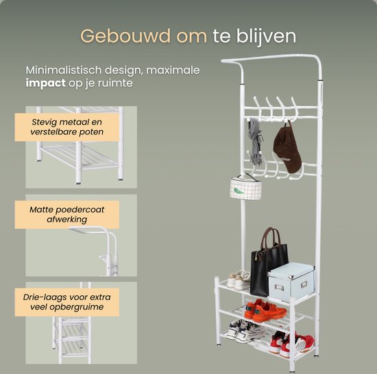 O'DADDY® Garderobenständer stehend - Garderobenständer - Garderobenständer mit Schuhablage - Garderobenständer schwarz - Kleiderständer - Garderobenständer mit Garderobe - Garderobenständer mit Schuhablage - Garderobenständer Metall - 66 x 30 x 190 cm - w
