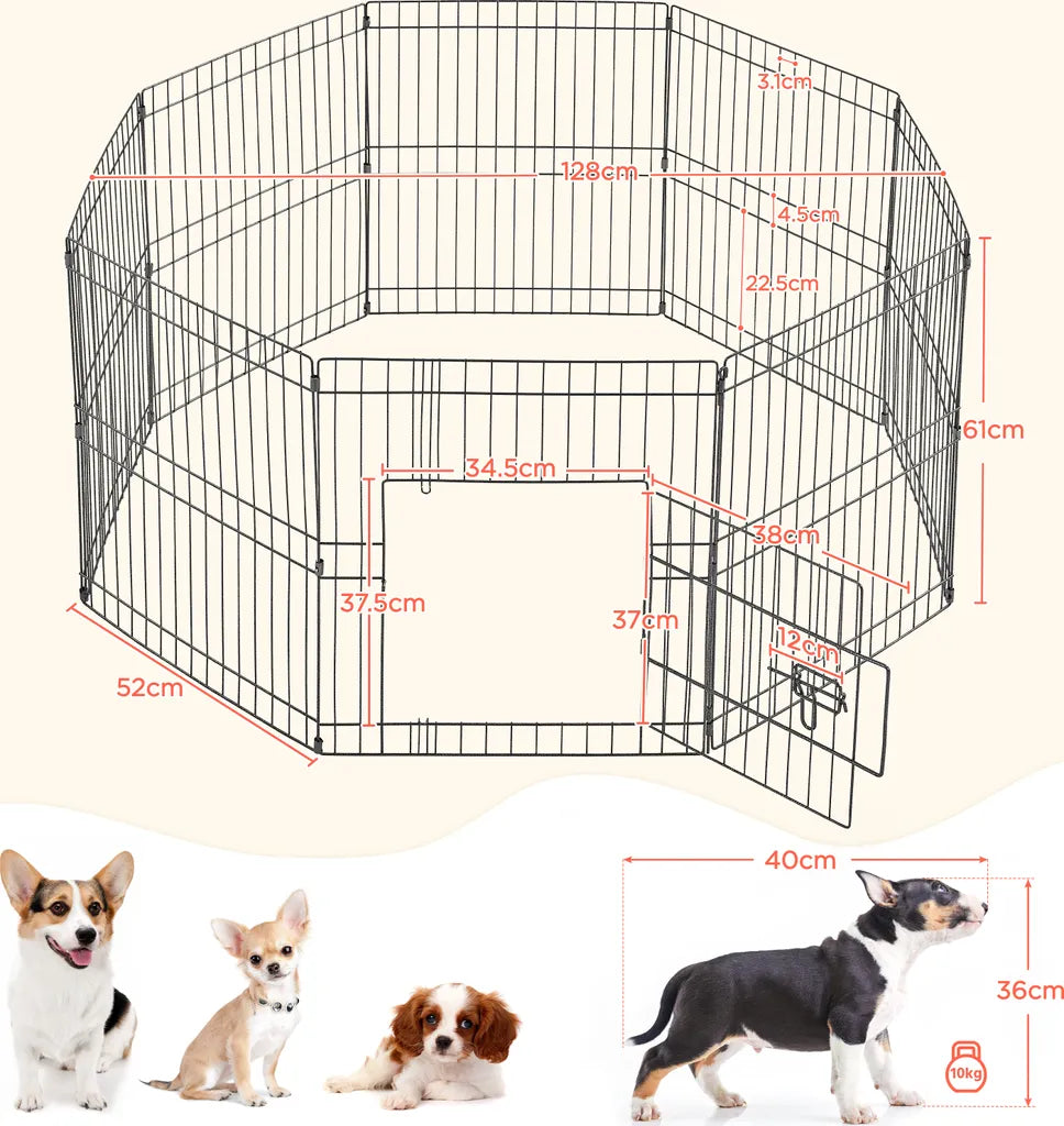 Yaheetech Welpenauslauf, 8 Elemente, 127 x 127 x 61 cm – Schwarz – Zusammenklappbarer Hundeauslauf mit Tür für Welpen und kleine Haustiere