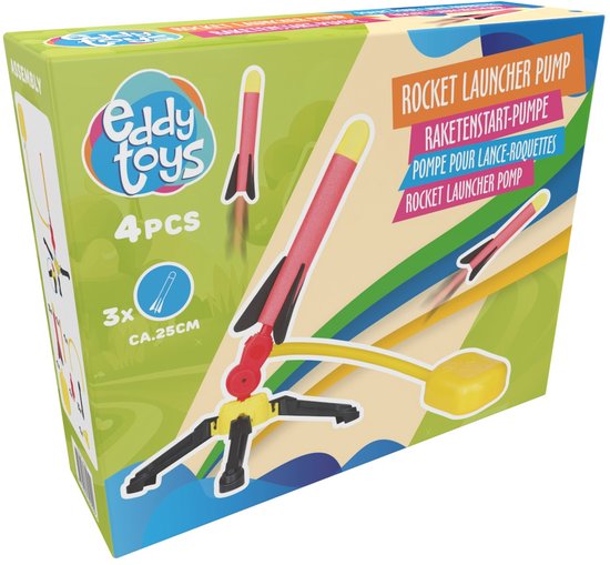 Eddy Toys Raketen-Spielzeug – Schaumstoffrakete mit Luftpumpe – Stomp Rocket-Set für Kinder – 3 x 25 cm lange Schaumstoffraketen – Spielzeug für draußen ab 4 Jahren