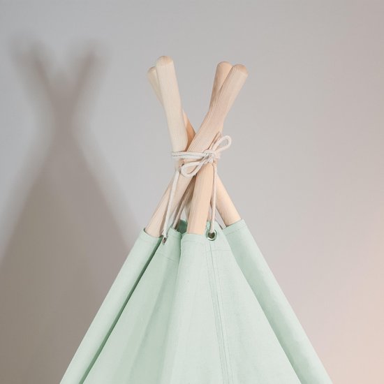 Sunny Alba Tipi-Zelt Pastellgrün – Wigwam-Spielzelt mit Fenstern – 120 x 120 x 160 cm – mit Kissenbezug