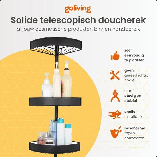 Goliving Duschständer - Bohrfreier Duschständer - Teleskopischer Duschständer - Für Decken bis zu 2,9m Höhe - Dichtes Design - Schwarz