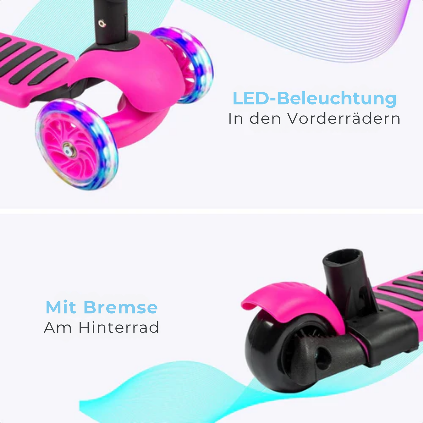 LifeGoods MultiRider - Mit Lenker - 3 -8 Jahre - Jungen/Mädchen - 3 leuchtende Räder - Pink