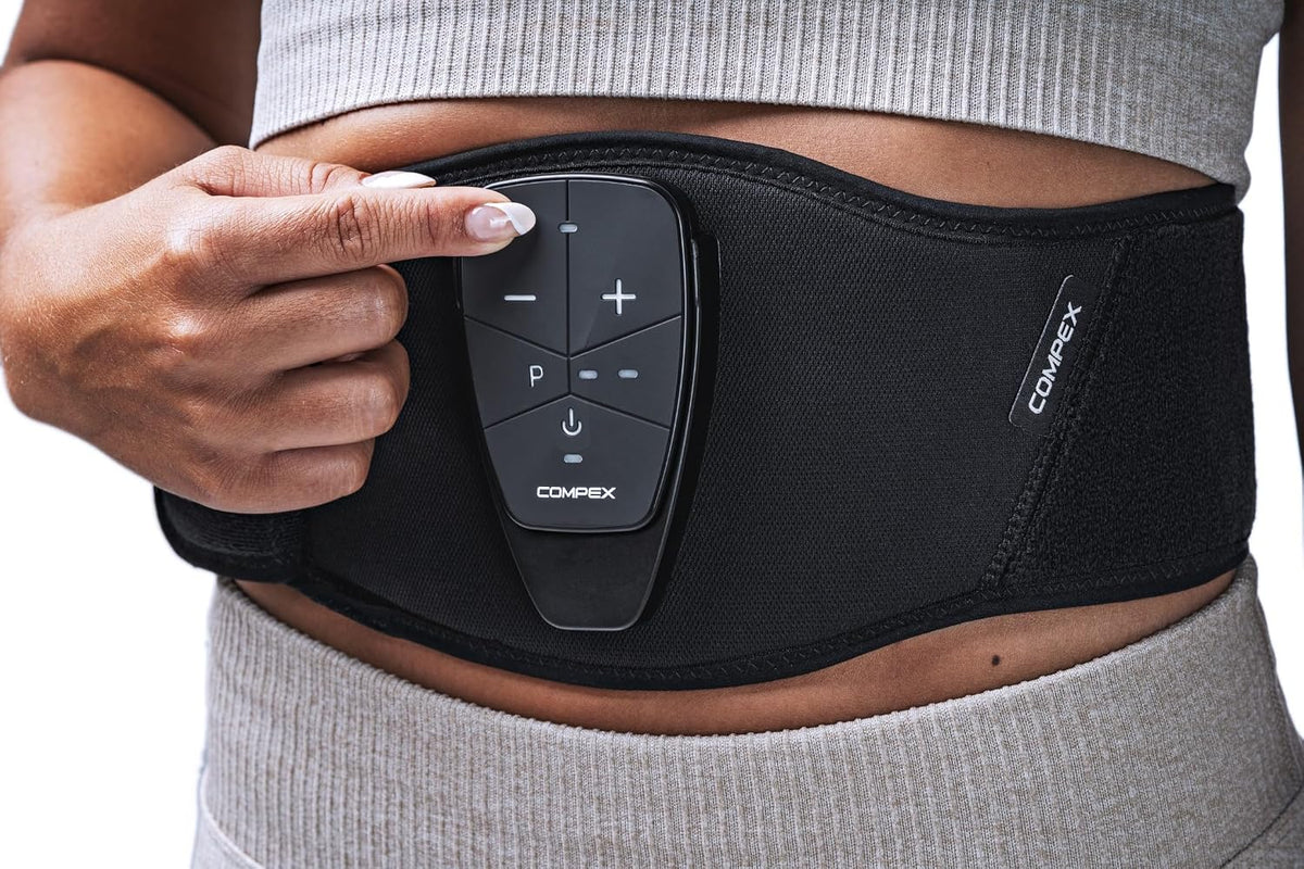 Compex Corebelt 1.0 Elektrostimulationsgürtel – 2 Programme – Bauchmuskeln und unterer Rücken – S/M (65–85 cm) – Schwarz