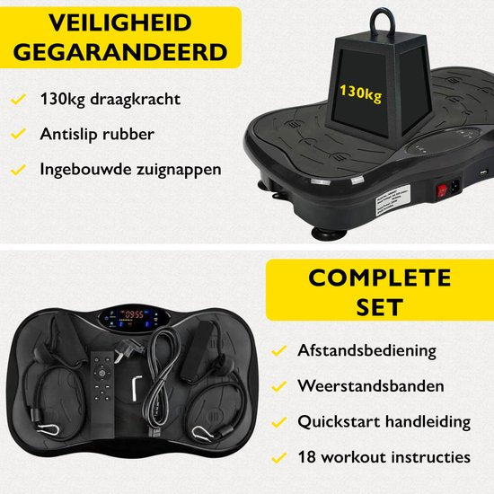 Zoluko - Fitness Vibrationsplatte - mit Bluetooth Funktion - Inkl. E-Book, Widerstandsbänder und Fernbedienung - USB Anschluss - Anti-Rutsch Gummi - Schwarz