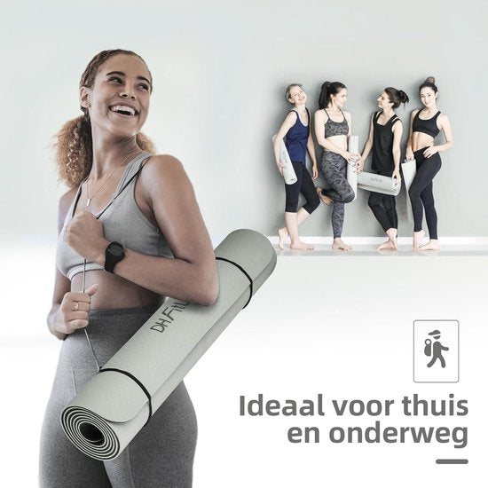 DH FitLife Yogamatte aus TPE, 183 x 61 x 0,6 cm, Fitnessmatte, Trainingsmatte beidseitig rutschfest & umweltfreundlich, Fitnessmatte mit Orientierungslinien (Grau)