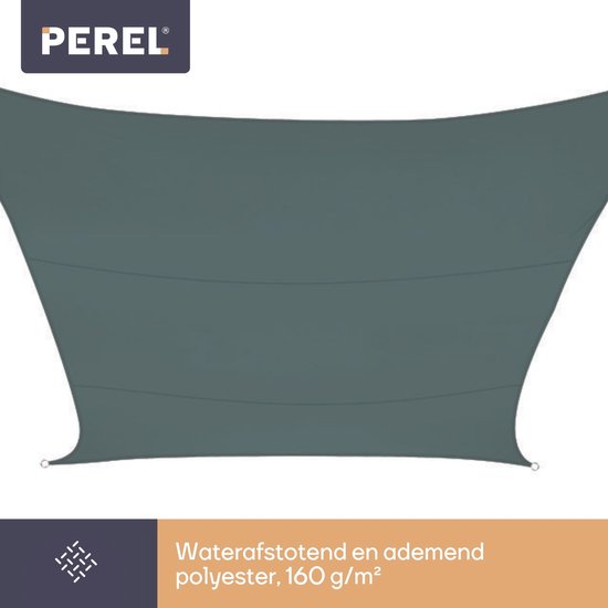 Perel Schattentuch, wasserabweisend, 4 x 3 m, 160 g/m², Polyester, rechteckig, grüngrau