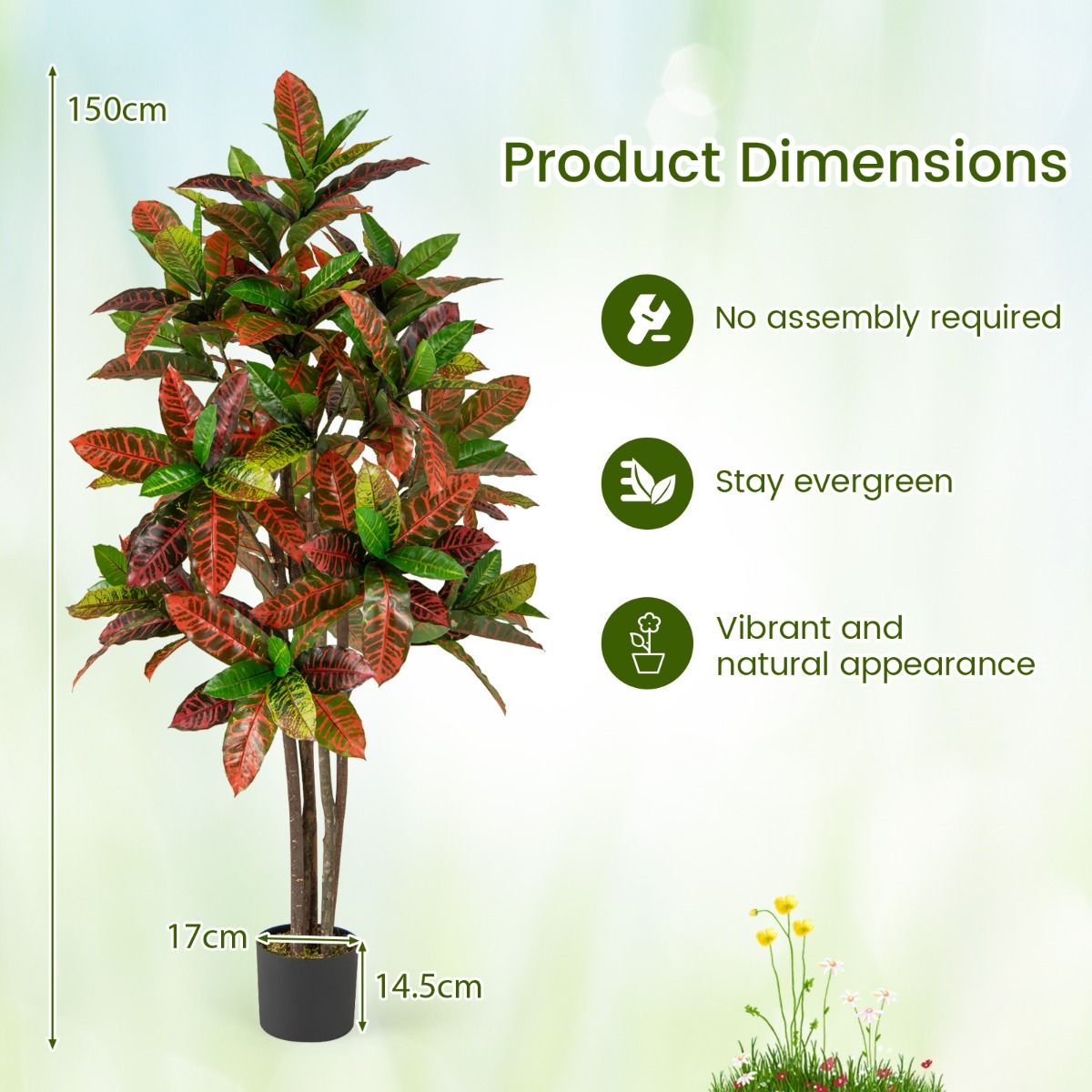 Coast Kunstpflanze Croton-Palme – Stamm aus echtem Holz – farbenfrohe Blätter – 150 cm