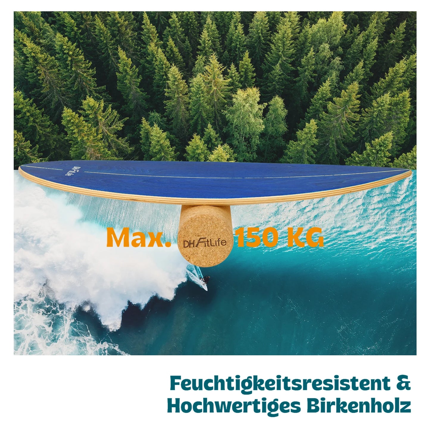 DH FitLife Surfin Balance Board aus echtem Holz – Indoor-Surfbrett mit Rocker-Form für Gleichgewicht und Koordination