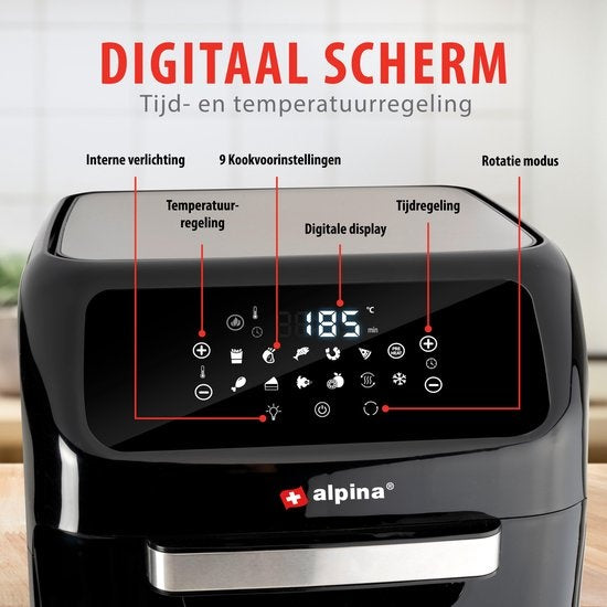 alpina Airfryer Oven 12L - Heißluftfritteuse 1800W - Heißluftofen mit Back- und Grillfunktion