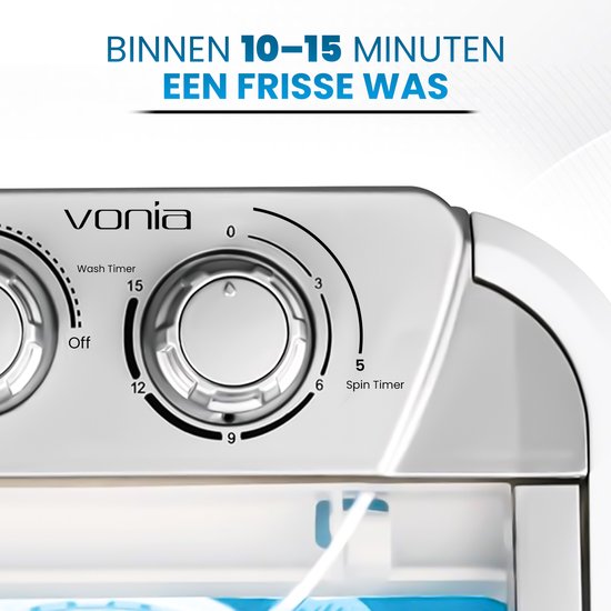 Vonia Mini Washer - Kleine Waschmaschine - Mit Wäscheschleuder und Top-Loading - Waschkapazität 2,6 kg - Energieeffizient - Weiß/Blau