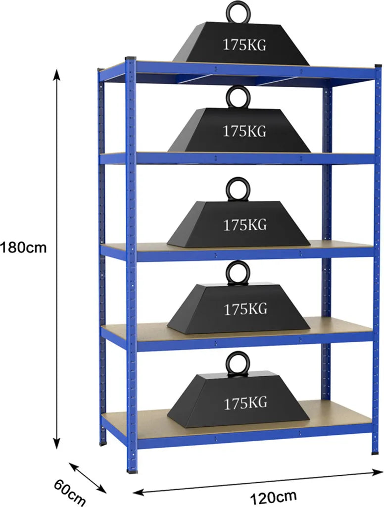 Yaheetech Heavy-Duty-Lagerregal 120 x 60 x 180 cm – Blau – Metallregal mit 5 Einlegeböden, 875 kg