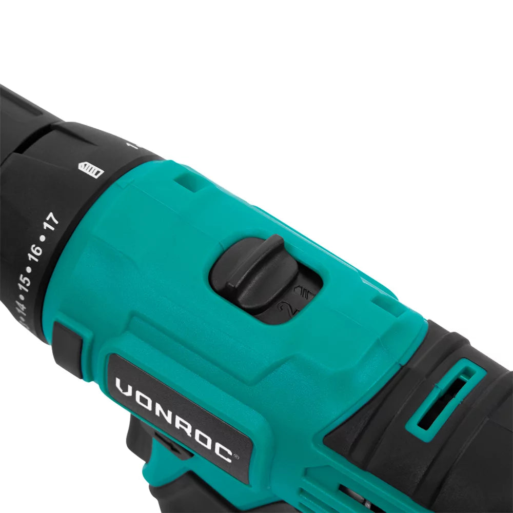 Vonroc Akku-Bohrmaschine 12 V – Mit 2,0-Ah-Akku, USB-C-Kabel und 16-teiligem Bohrer- und Bitsatz