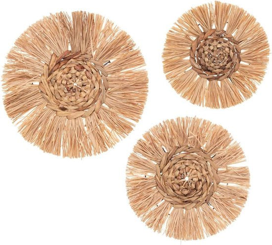 Atmosphera Wanddekorationsset – Raffia – Rund – 3 Stück