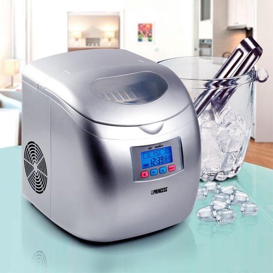 Princess Eiswürfelbereiter 283069 - Eiswürfelbereiter – 2,8 Liter – Silber – 120 W – 9 Würfel in 6 Minuten – Selbstreinigungsfunktion – Mit Eislöffel – Eiswürfelmaschine – Eiswürfelbereiter
