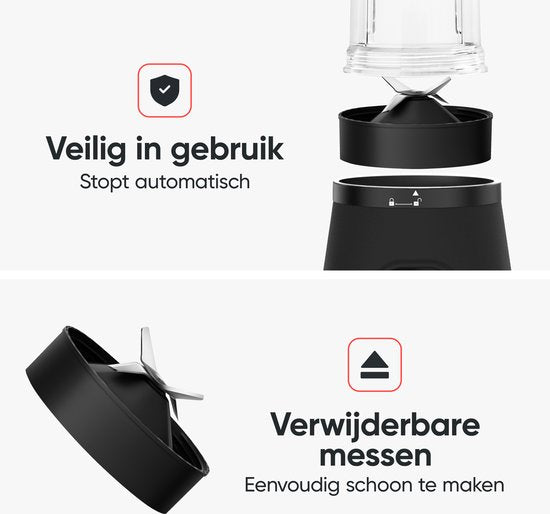 Kitchenwell Mixer - Leistungsstarker 1300 Watt Smoothie Mixer - 1,5 Liter - Glaskrug - 3 Ständer - Inklusive Sportbecher - Edelstahl/Schwarz