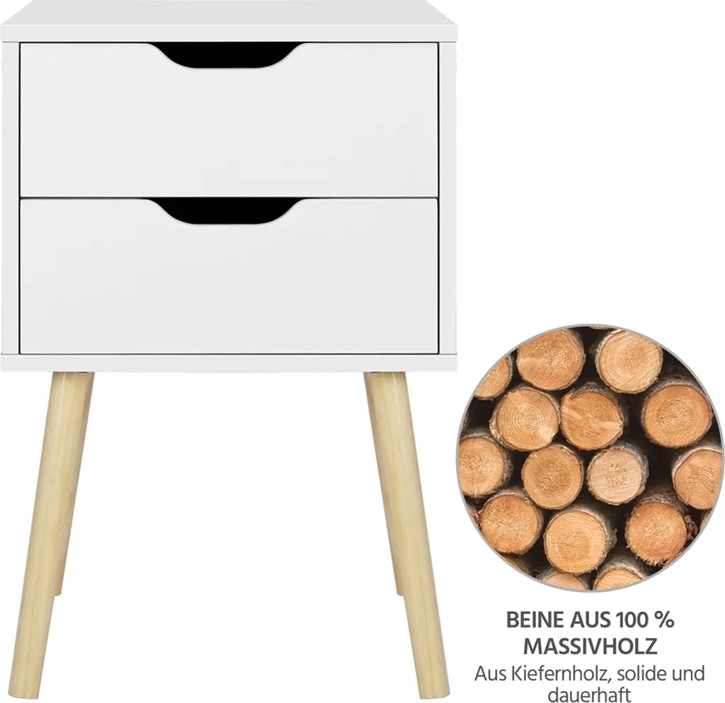 Yaheetech Set aus 2 Nachttischen 40 x 40 x 61 cm – Weiß – Beistelltische aus Holz mit 2 Schubladen