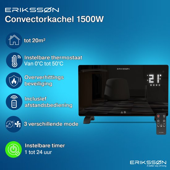 Erikssøn Elektroherd - 1500W Heizleistung - Schwarz