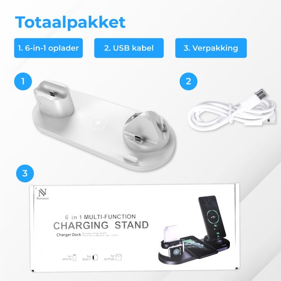 Nuvance - 6 in 1 Wireless Charger - Geeignet für alle Qi-Geräte - Wireless Charger - Wireless Chargers