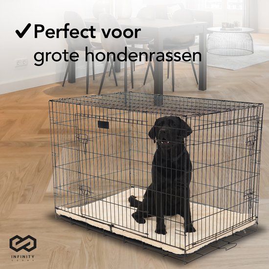 Infinity Goods Hundebank - Bank für Hunde - Größe L - klappbar - 91 x 58 x 65 CM - 2 Türen - Schwarz