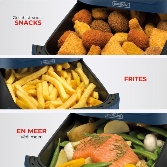 Bourgini Slimfit Airfryer XL Blau - Heißluftfritteuse - 5 Liter - 1500W - PFAS frei
