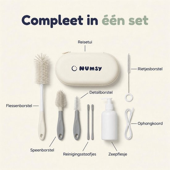 Numsy Flaschenbürsten-Set „On The Go“ – Flaschenbürste aus Silikon – Lange Flaschenbürste