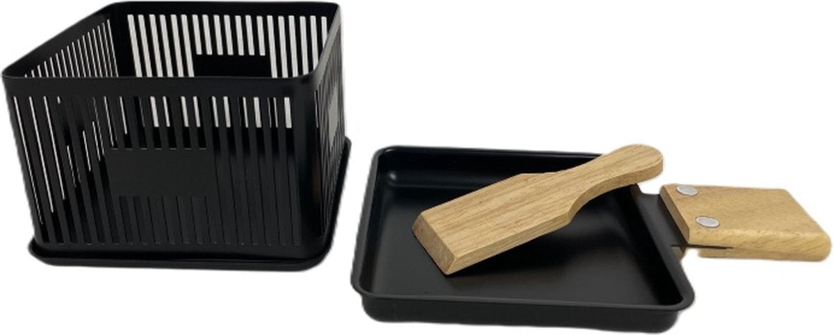 Raclette & Käsefondue To-Go - Kompaktes 1-Personen-Set mit Teelicht - 10×10×6,5 cm - Inklusive Holzspatel