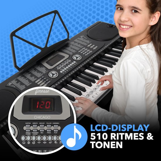 Finesse Keyboard Piano mit Ständer & Zubehör - 61 Tasten - Elektroklavier - Kind - Chicago
