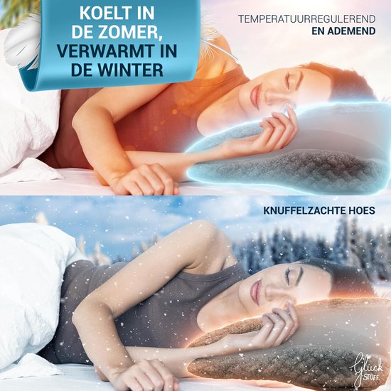 Glückstoff Orthopädisches Kissen bei Nackenbeschwerden mit Memory-Schaum – hypoallergenes, ergonomisches Kissen, bei Nacken- und Rückenschmerzen, für alle Schlafpositionen geeignet, inklusive Jutetasche