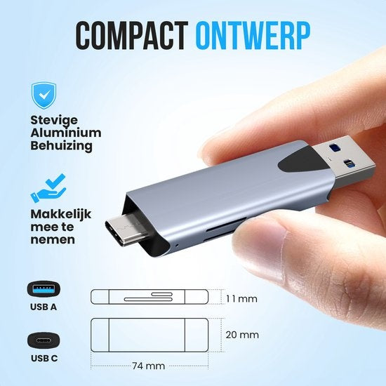 Strex Kartenleser - Kartenleser - USB 3.0/USB C - 2-in-1 - SD-Karte/TF-Karte - Speicherkartenleser