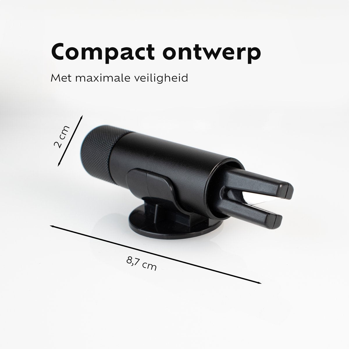 Saaf Mini Safety Hammer - Gurtschneider - Inklusive Testglas - Klebehalter - Notfallhammer - Schwarz
