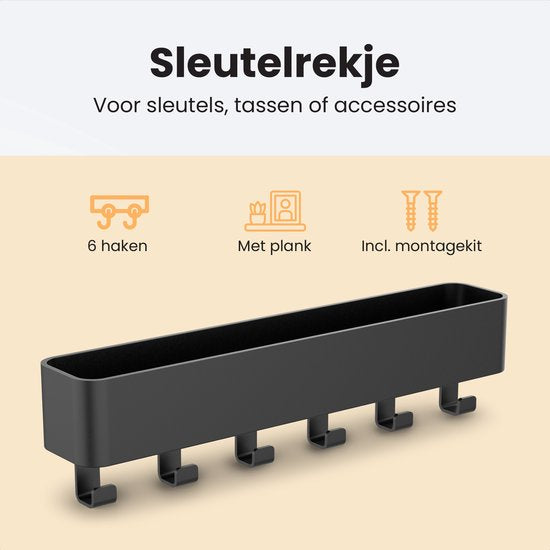 Duna Schlüsselhalter – Schlüsselhalter – Selbstklebend – Modernes Schlüsselkästchen inkl. Silikonmatte – Edelstahl – Schwarz