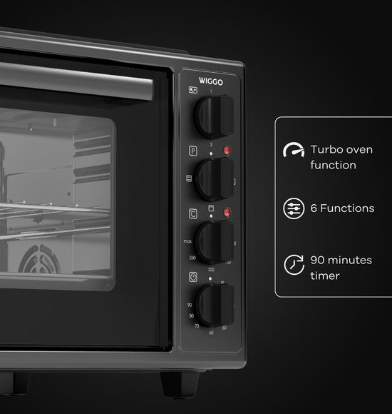 Wiggo WMO-E4562H(B) - Freistehender Mini-Backofen mit Kochfeld - Elektrisch - 60 CM - 45 Liter - 3534 W - 5 Jahre Garantie - Schwarz