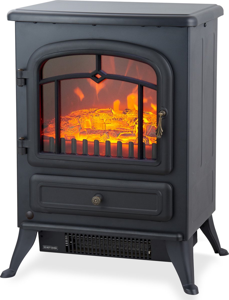 MOA Elektrischer Atmosphären-Kamin - Freistehend - 1800W - Realistischer Flammeneffekt - Kamin - Schwarz
