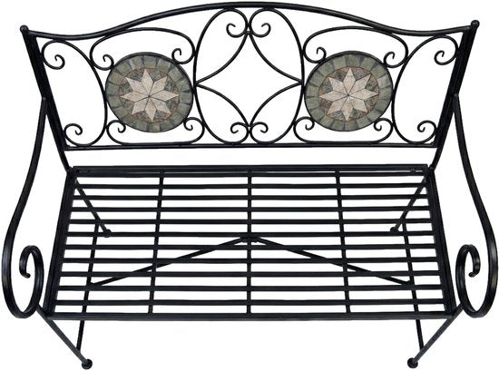 AXI Margot Mosaik-Gartenbank „Ster“ – Grau/Braun – Gartenbank aus Metall – 107 x 54 x 92 cm – Gartenbank für 2 Personen – Mosaik-Optik – Mit Keramikfliesen intarsiert – Für Garten, Terrasse und Balkon