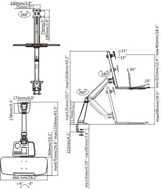 Sitz-Steh-Arbeitsplatz - Monitorhalterung mit Tastatur - Arbeitsstation