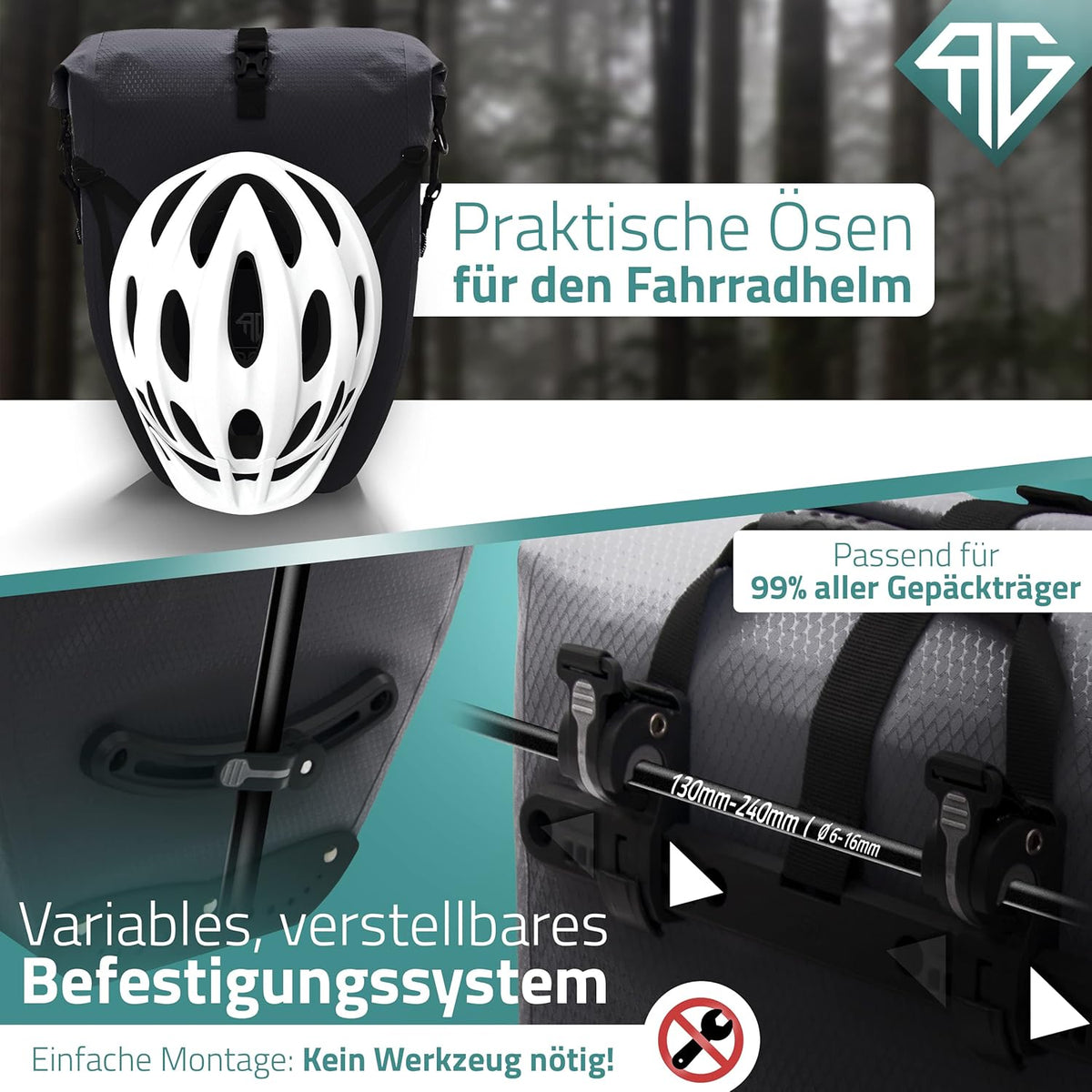 RADGEIST Fahrradtasche für Fahrradträger Set - 2X Tasche für Fahrradträger - Gepäcktasche wasserdicht & Umhängetasche - Fahrradtasche mit Reflektoren
