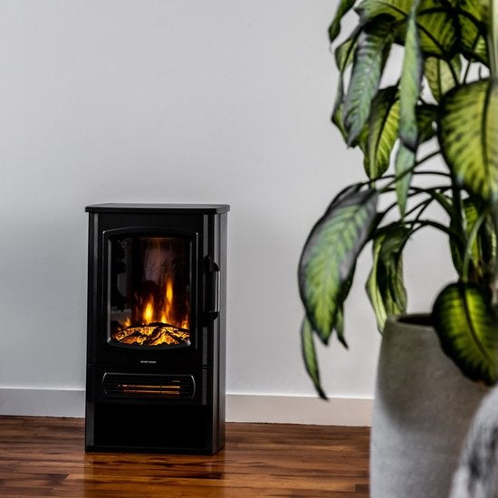 MOA Elektrischer Kamin - Atmosphärischer Kamin & Heizung - 2000W - Realistische Flammen - Platz für Dekoration Holz - Schwarz