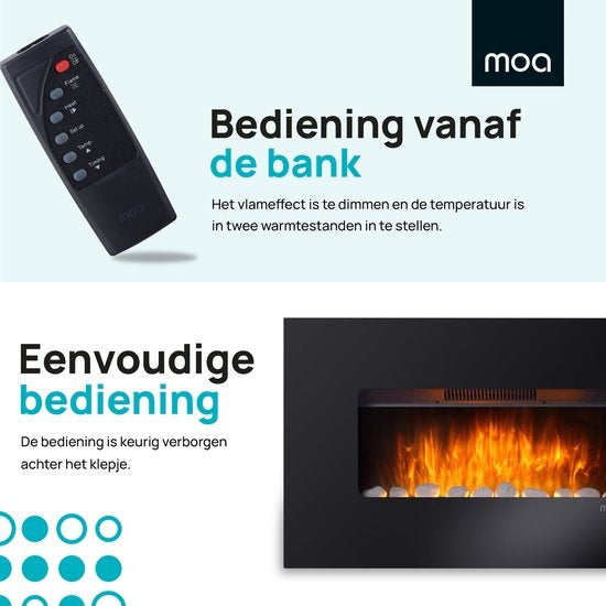 MOA Electric Fireplace - Atmosphärischer Kamin - Ofen - Schwarz - Fernbedienung - Ambilight - EF201FB