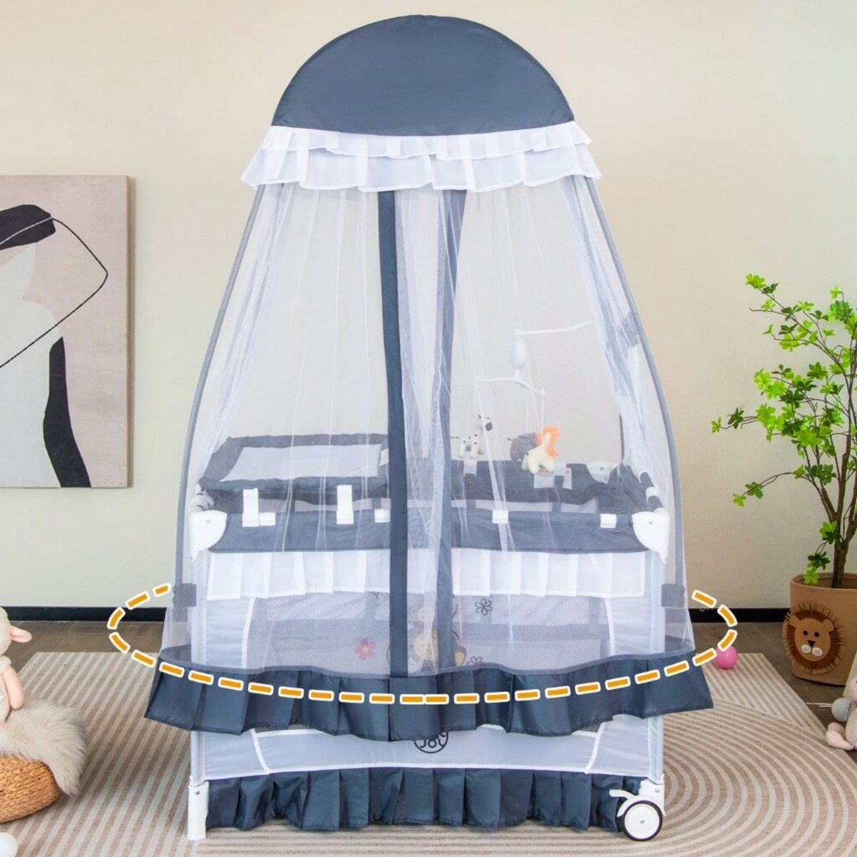 Coast Klappbares Babybett – 4-in-1-Babybett mit Wickeltisch und Spieluhr – grau