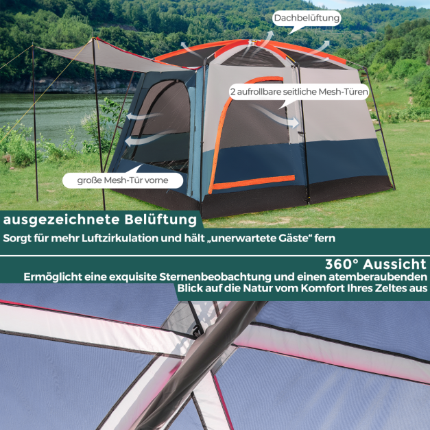 Coast 6-Personen-Campingzelt mit 2 Schlafbereichen und Trennwand – Familienzelt mit Regenschutz und Vordach – Blau