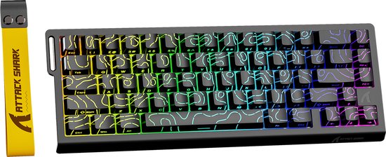 ATTACK SHARK X68HE – Kabelgebundene Gaming-Tastatur mit Magnetschalter – 66 Tasten – RGB – Seitlich bedruckte PBT-Tasten – Dekoratives Lanyard – 8 kHz - 0,01 mm RT - 0,125 ms - Schwarze Konturlinie