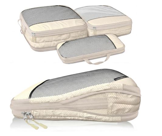 LOONARA Travel Kompressions-Packing-Cubes, 3er-Set, beige, 35 x 28 x 10 cm