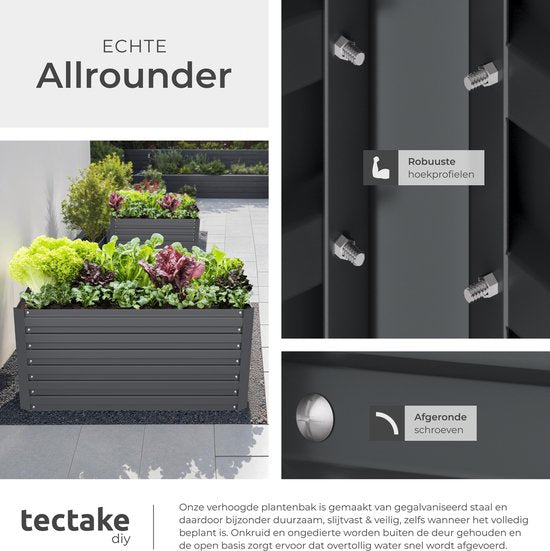 tectake - Pflanzkübel Blomma - Blumenkästen für den Außenbereich Rechteckig - Inklusive Arbeitshandschuhe - Verzinkter Stahl - Stabil und wetterfest - 120 x 100 x 56 cm - Gartenbeet für Kräuter, Gemüse und Blumen - Anthrazit