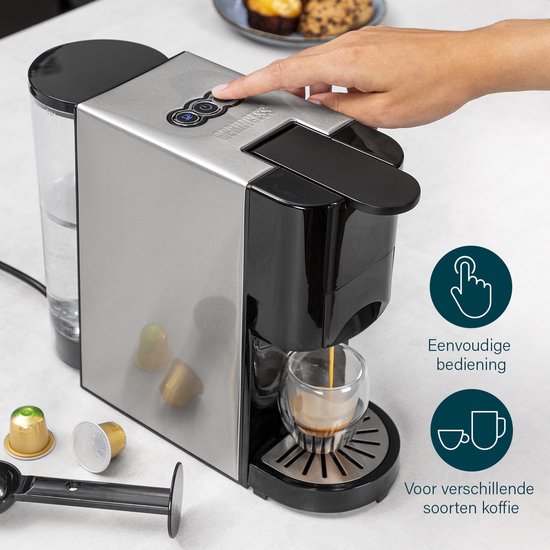 Princess 249450 Multi Capsule Filterkaffeemaschine - Stahl 4-in-1 - Geeignet für mehrere Kaffeesorten